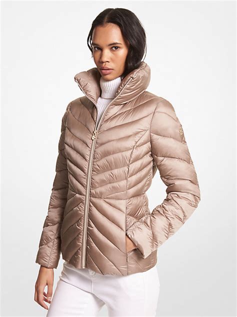 michael kors cropped logo quilted puffer jacket|michael kors quilted jacket.